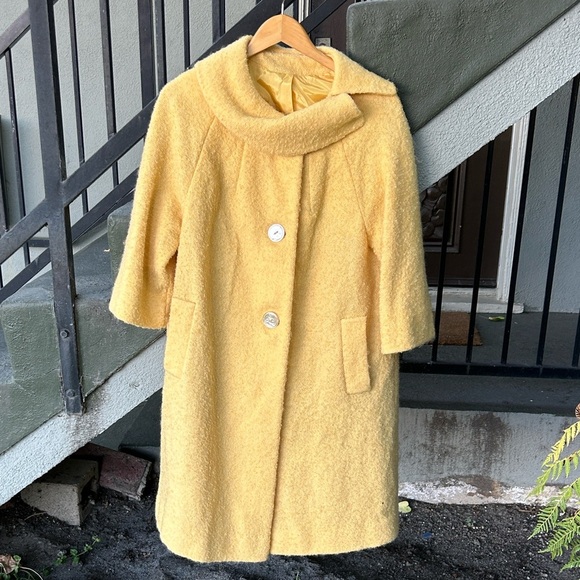 Vintage Butter Yellow Wool Trench Coat Riviera  Loomed by Einiger for Betty Rose - Picture 1 of 8